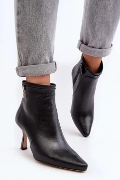 Skórzane Damskie Botki Na Szpilce Maciejka 06301-01 Czarne