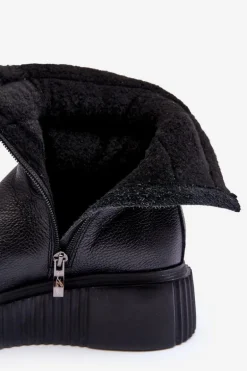 Skórzane Damskie Botki Na Platformie Czarne Lemar Suam