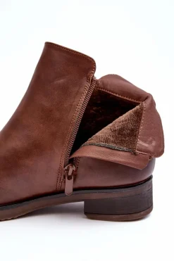Skórzane Damskie Botki Płaskie Brązowe Vasica