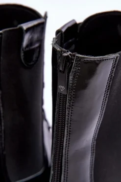 Skórzane Damskie Botki Workery Sznurowane Czarne Nicole 2836