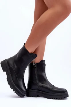 Skórzane Damskie Botki Z Suwakiem Czarne Chlorike