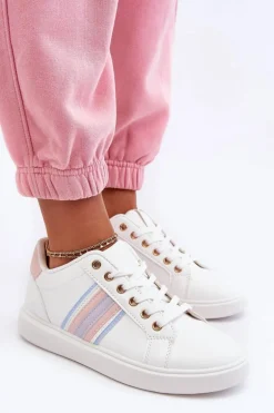 Skórzane Damskie Buty Sportowe Biało-Różowe Rilee