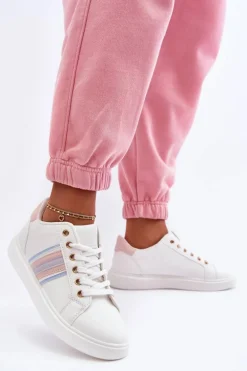 Skórzane Damskie Buty Sportowe Biało-Różowe Rilee