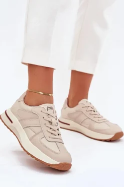 Skórzane Damskie Buty Sportowe Sneakersy Daniel Lopez Just Dare SS2D4043 Beżowe