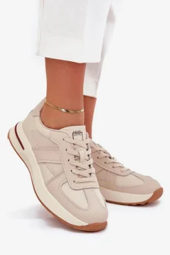 Skórzane Damskie Buty Sportowe Sneakersy Daniel Lopez Just Dare SS2D4043 Beżowe
