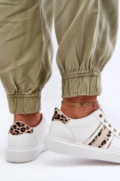 Skórzane Damskie Buty Sportowe Zwierzęcy Wzór Białe Rilee