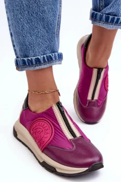 Skórzane Damskie Buty Sportowe Maciejka 06296-15 Fuksja