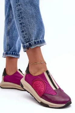Skórzane Damskie Buty Sportowe Maciejka 06296-15 Fuksja