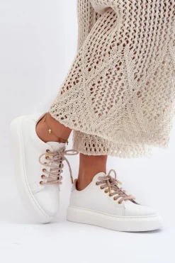 Skórzane Damskie Buty Sportowe CheBello 4362 Białe