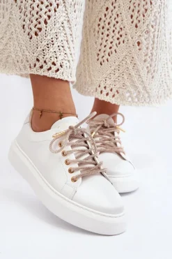 Skórzane Damskie Buty Sportowe CheBello 4362 Białe