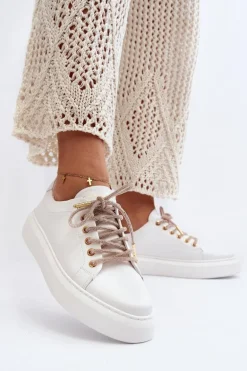 Skórzane Damskie Buty Sportowe CheBello 4362 Białe