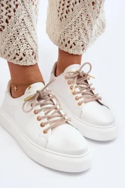 Skórzane Damskie Buty Sportowe CheBello 4362 Białe