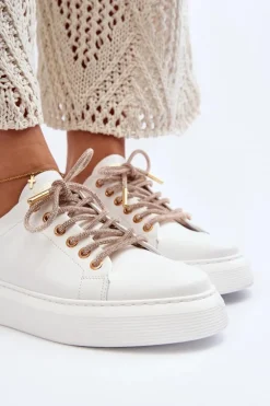 Skórzane Damskie Buty Sportowe CheBello 4362 Białe