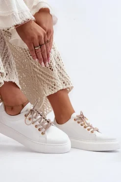 Skórzane Damskie Buty Sportowe CheBello 4362 Białe