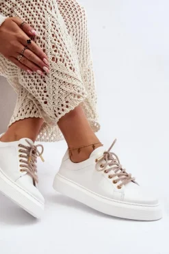 Skórzane Damskie Buty Sportowe CheBello 4362 Białe