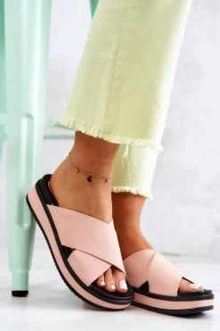 Skórzane Damskie Klapki Big Star JJ274722 Różowe