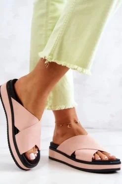 Skórzane Damskie Klapki Big Star JJ274722 Różowe