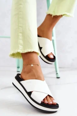 Skórzane Damskie Klapki Big Star JJ274723 Białe