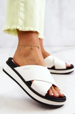 Skórzane Damskie Klapki Big Star JJ274723 Białe