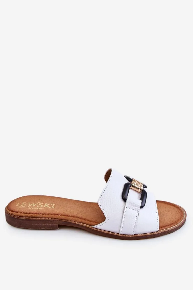 Skórzane Damskie Klapki Lewski Shoes 3270 Białe