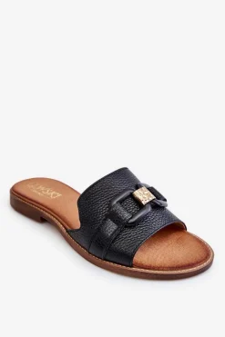 Skórzane Damskie Klapki Lewski Shoes 3270 Czarne
