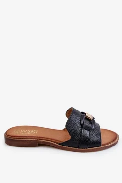 Skórzane Damskie Klapki Lewski Shoes 3270 Czarne