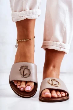 Skórzane Damskie Klapki Nicole 2735 Beżowe