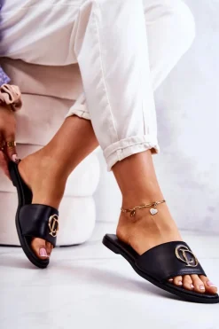 Skórzane Damskie Klapki Nicole 2735 Czarne