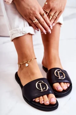 Skórzane Damskie Klapki Nicole 2735 Czarne