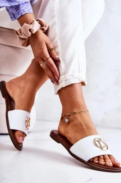 Skórzane Damskie Klapki Nicole 2735 Białe