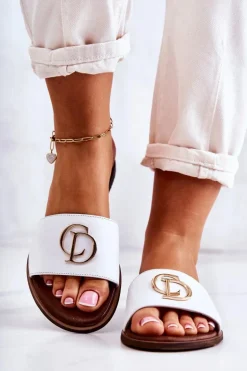 Skórzane Damskie Klapki Nicole 2735 Białe