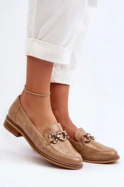 Skórzane Damskie Lakierowane Mokasyny Laura Messi 2760 Brązowe