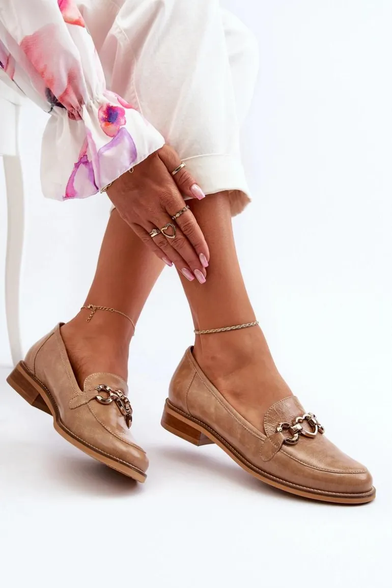 Skórzane Damskie Lakierowane Mokasyny Laura Messi 2760 Brązowe