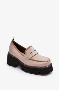 Skórzane Damskie Mokasyny D&A MR870-32 Beżowe