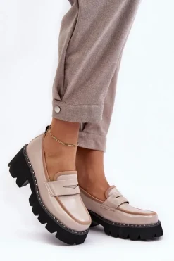 Skórzane Damskie Mokasyny D&A MR870-32 Beżowe