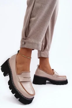 Skórzane Damskie Mokasyny D&A MR870-32 Beżowe