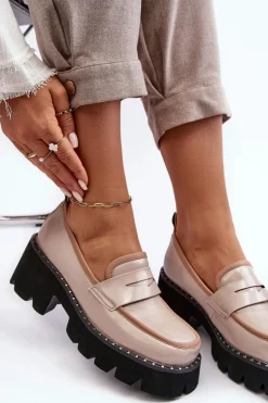 Skórzane Damskie Mokasyny D&A MR870-32 Beżowe