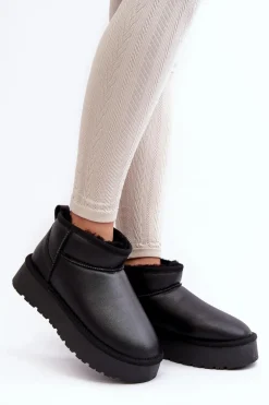 Skórzane Damskie Śniegowce Na Platformie Czarne Loreley