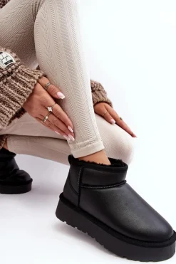 Skórzane Damskie Śniegowce Na Platformie Czarne Loreley