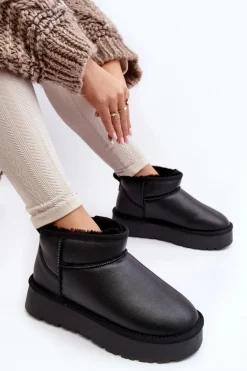 Skórzane Damskie Śniegowce Na Platformie Czarne Loreley