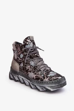 Skórzane Damskie Ocieplane Botki Maciejka 06146-03 Szare