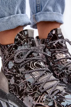 Skórzane Damskie Ocieplane Botki Maciejka 06146-03 Szare