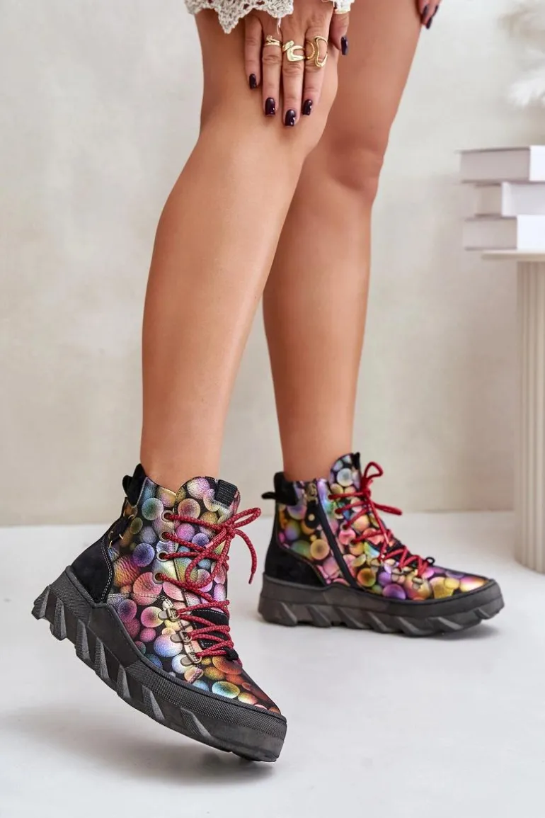 Skórzane Damskie Ocieplane Botki Maciejka 06146-39 Multikolor