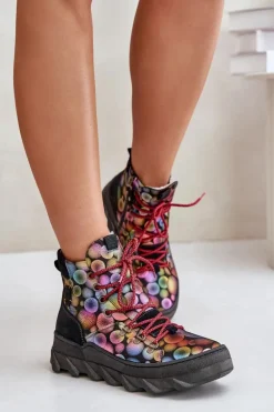 Skórzane Damskie Ocieplane Botki Maciejka 06146-39 Multikolor