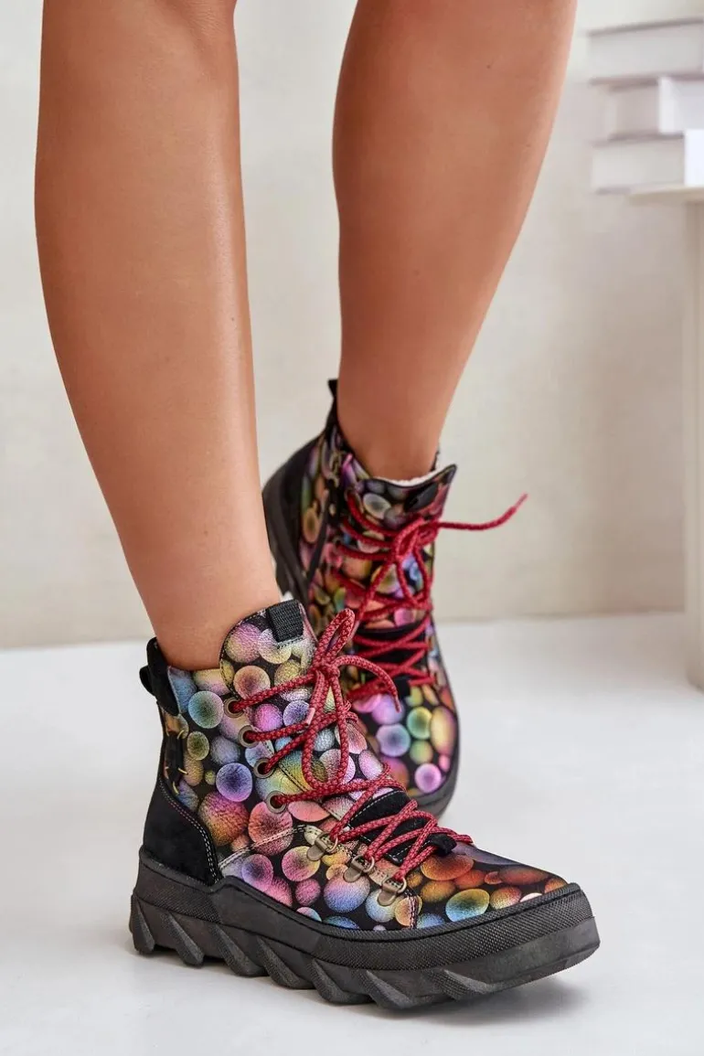 Skórzane Damskie Ocieplane Botki Maciejka 06146-39 Multikolor