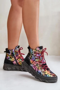 Skórzane Damskie Ocieplane Botki Maciejka 06146-39 Multikolor