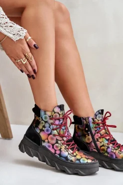 Skórzane Damskie Ocieplane Botki Maciejka 06146-39 Multikolor