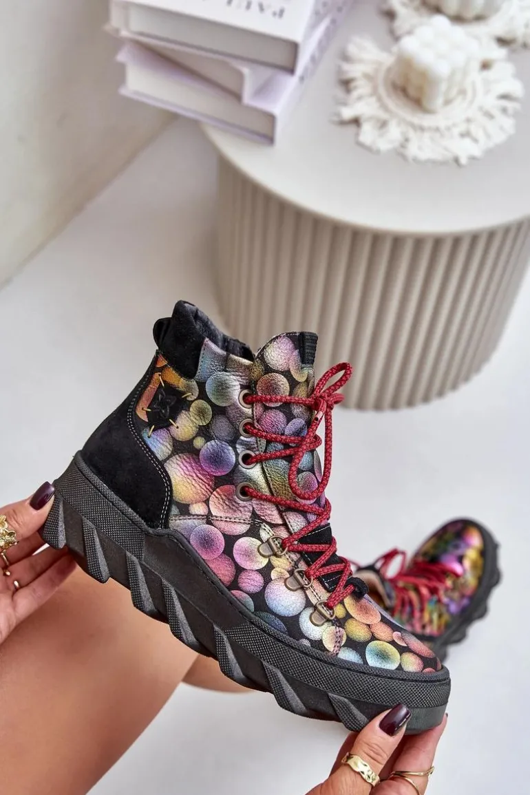 Skórzane Damskie Ocieplane Botki Maciejka 06146-39 Multikolor