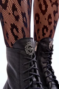 Skórzane Damskie Ocieplane Botki Trapery Czarne Lemar Rehin