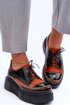 Skórzane Damskie Półbuty Maciejka 50740-18 Czarne